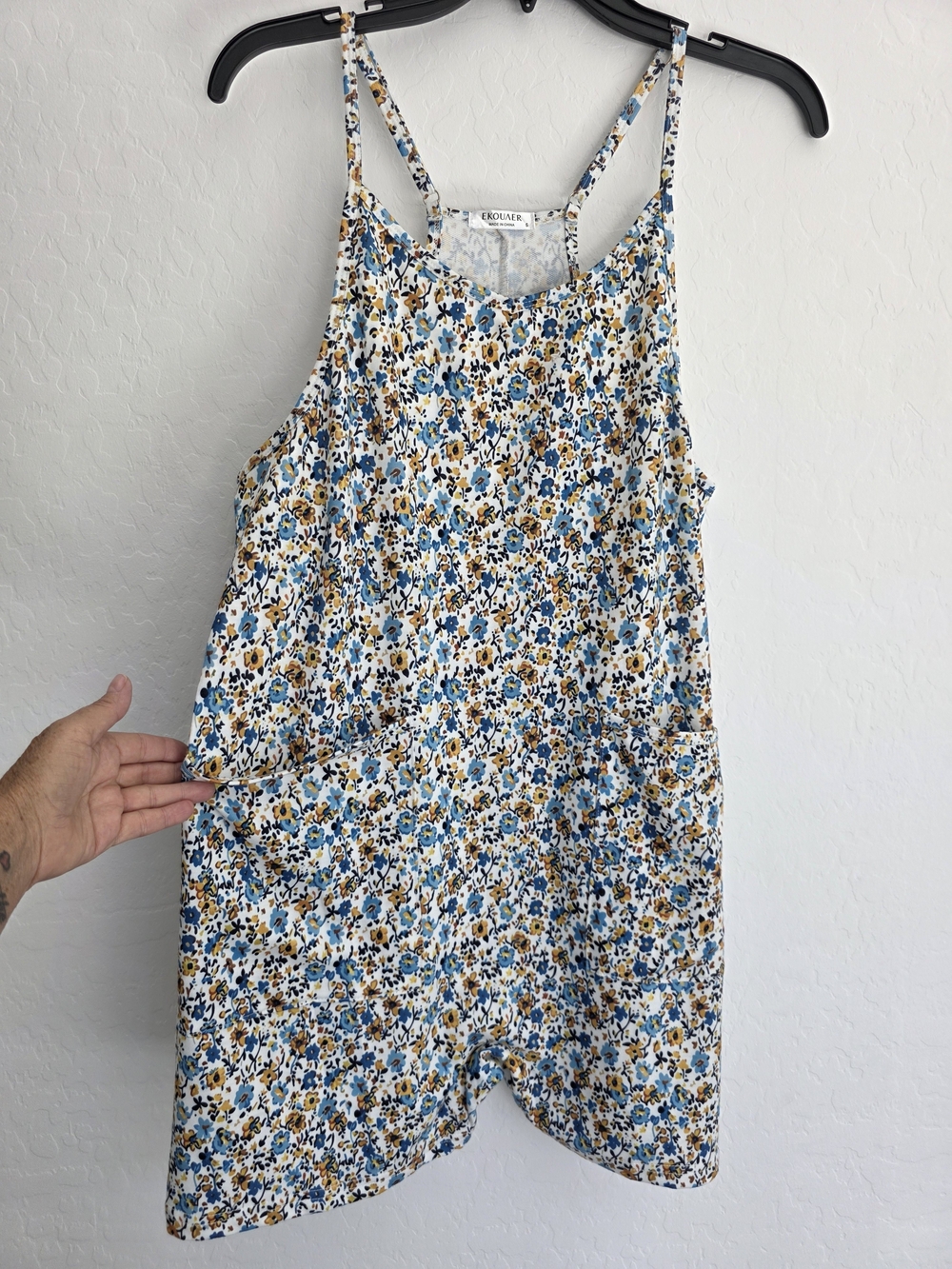Ekouaer Floral Blue and Yellow Romper